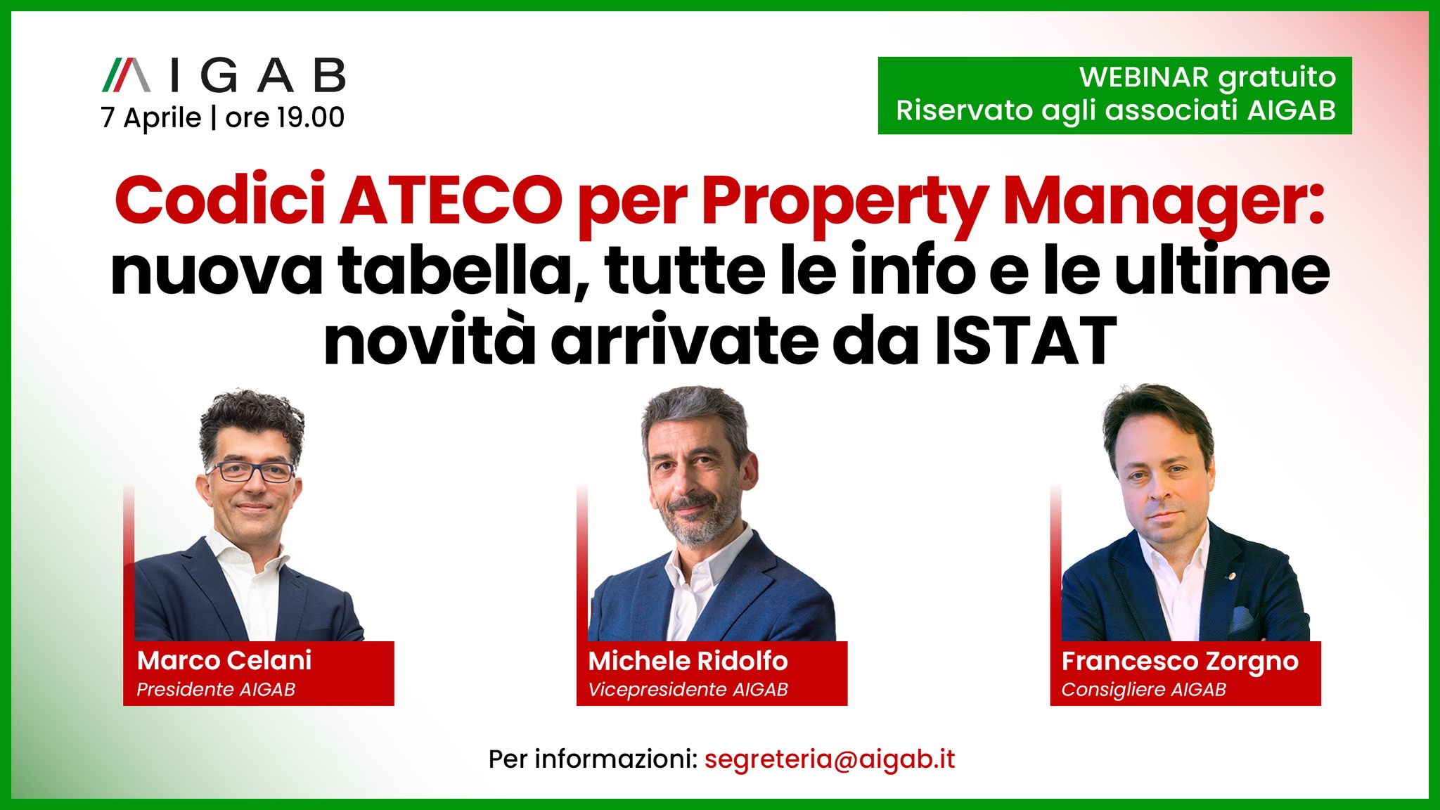 Webinar AIGAB “Codici Ateco per Property Manager: nuova tabella, tutte le info e le ultime novità arrivate da Istat”