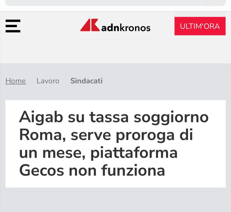 Aigab, ancora impossibile adempiere a quanto prevede la legge perché la piattaforma è bloccata e non consente di accedere al sistema su tassa soggiorno Roma, serve proroga di un mese, piattaforma Gecos non funziona