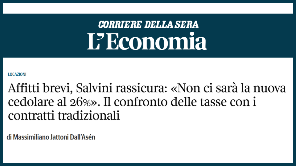 Affitti Brevi, Salvini rassicura: «Non ci sarà la nuova cedolare al 26%»